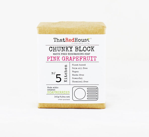 Chunky Block Waste Free Dishwashing Soap  'That Red House' Organic Soapberries 140g