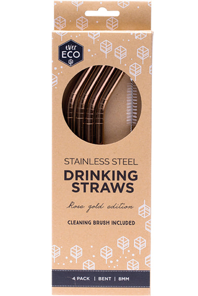 Rose gold reusable straws w/ bonus cleaner- Bent