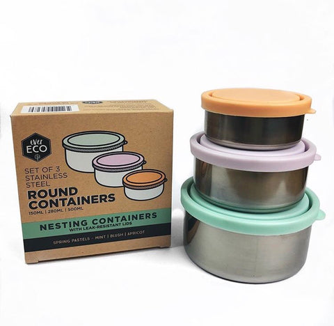 Stainless Steel Round Containers 'Ever Eco' 3 piece